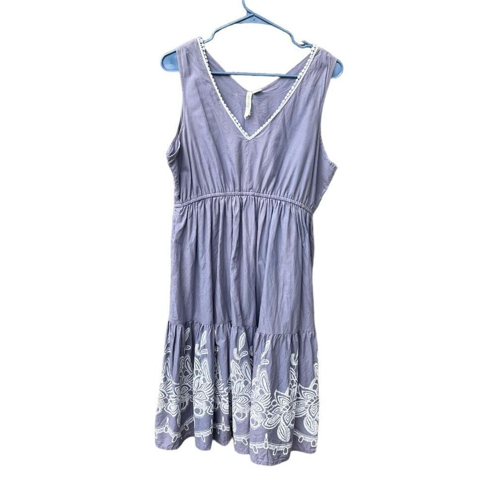 Overdrive size L pompom neckline sundress elastic waist trumploy embroidered hem